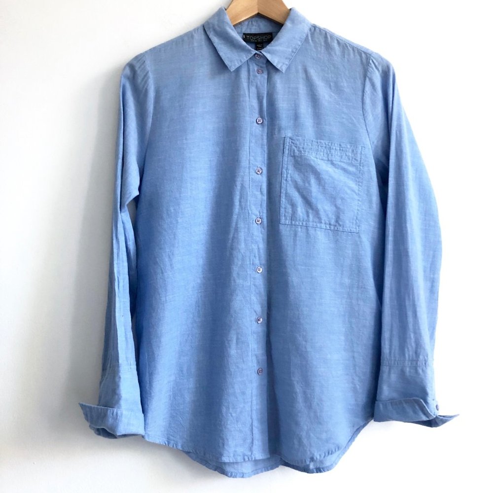 Topshop Button Front Shirt Split Back Button Sz 4 - image 3